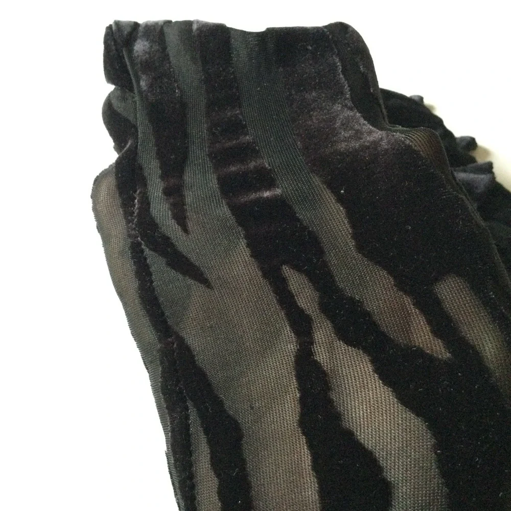 NAKED WARDROBE OH SO WILD LONG TIGER PRINT VELVET GLOVES BLACK OS NWT